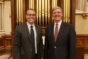 Kevin Birch and Jared Lamenzo in front of 1859 Hall & Labagh Chancel Organ